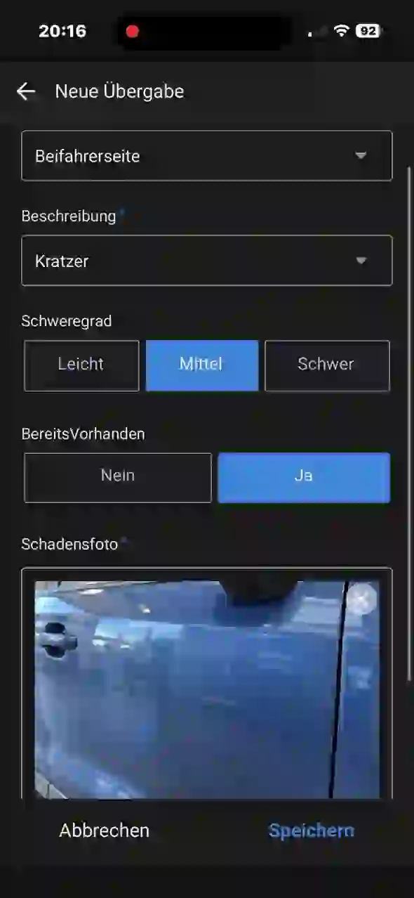 Dokumentierter Kratzer mit Foto